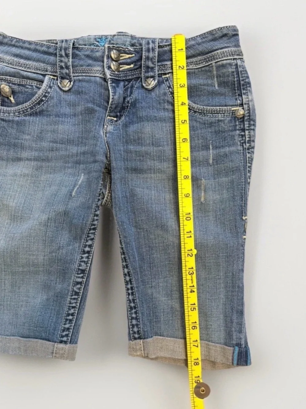Sang Real Women's Long Jean Shorts Cuffed Distressed Bermuda Sz 27